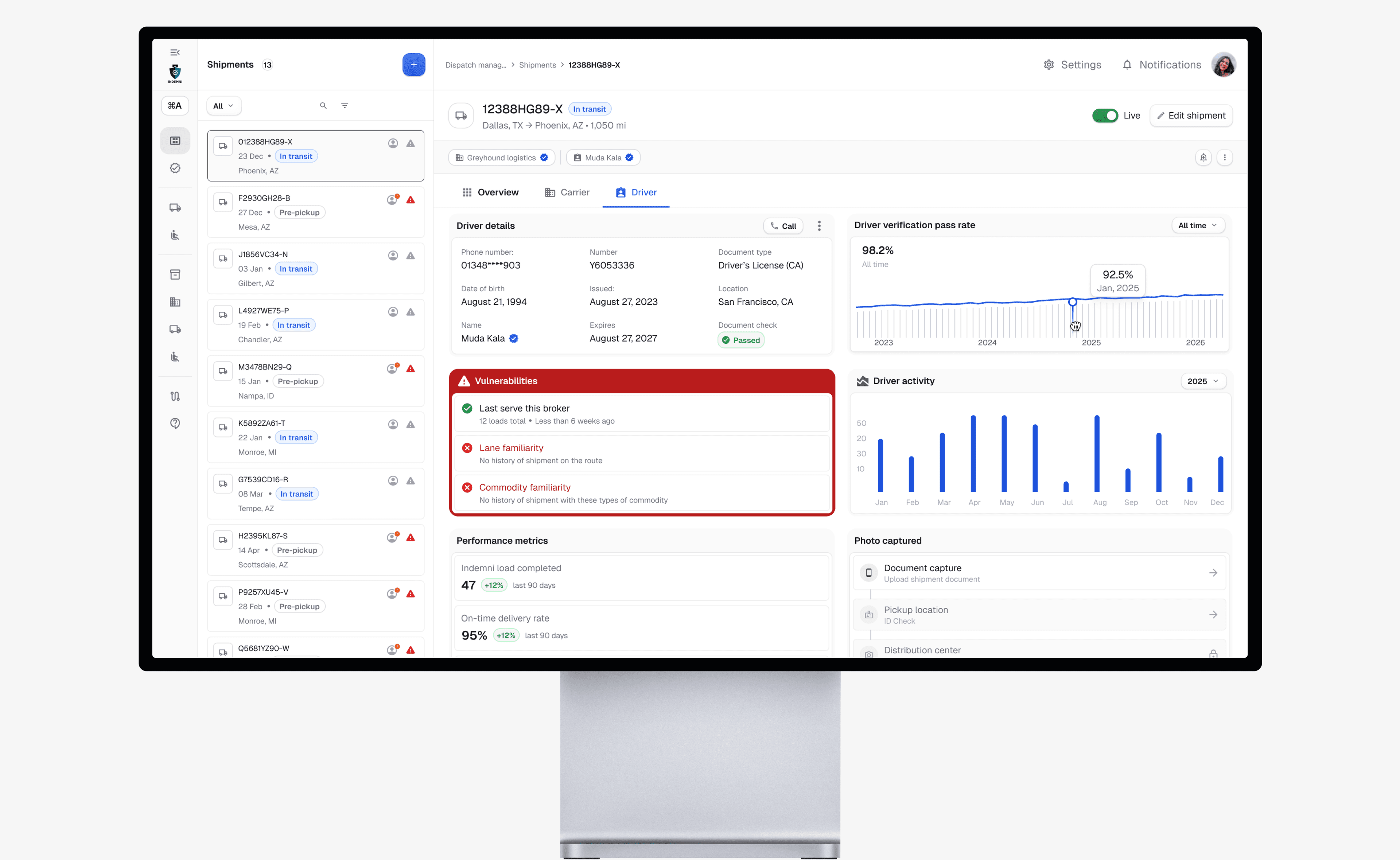The broker dispatch platform, risk triage across active shipments