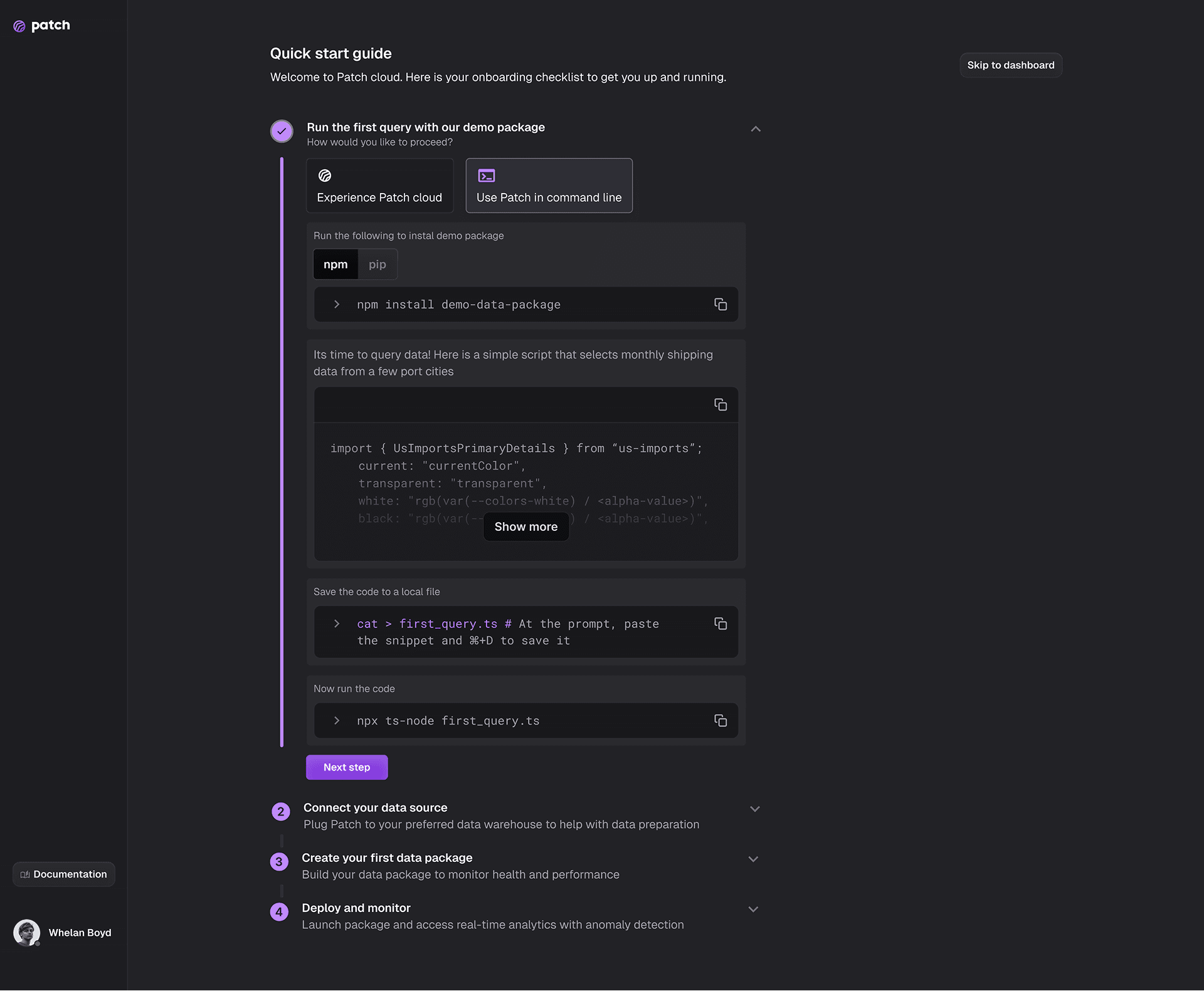 Quick start guide — onboarding checklist to get a new package running
