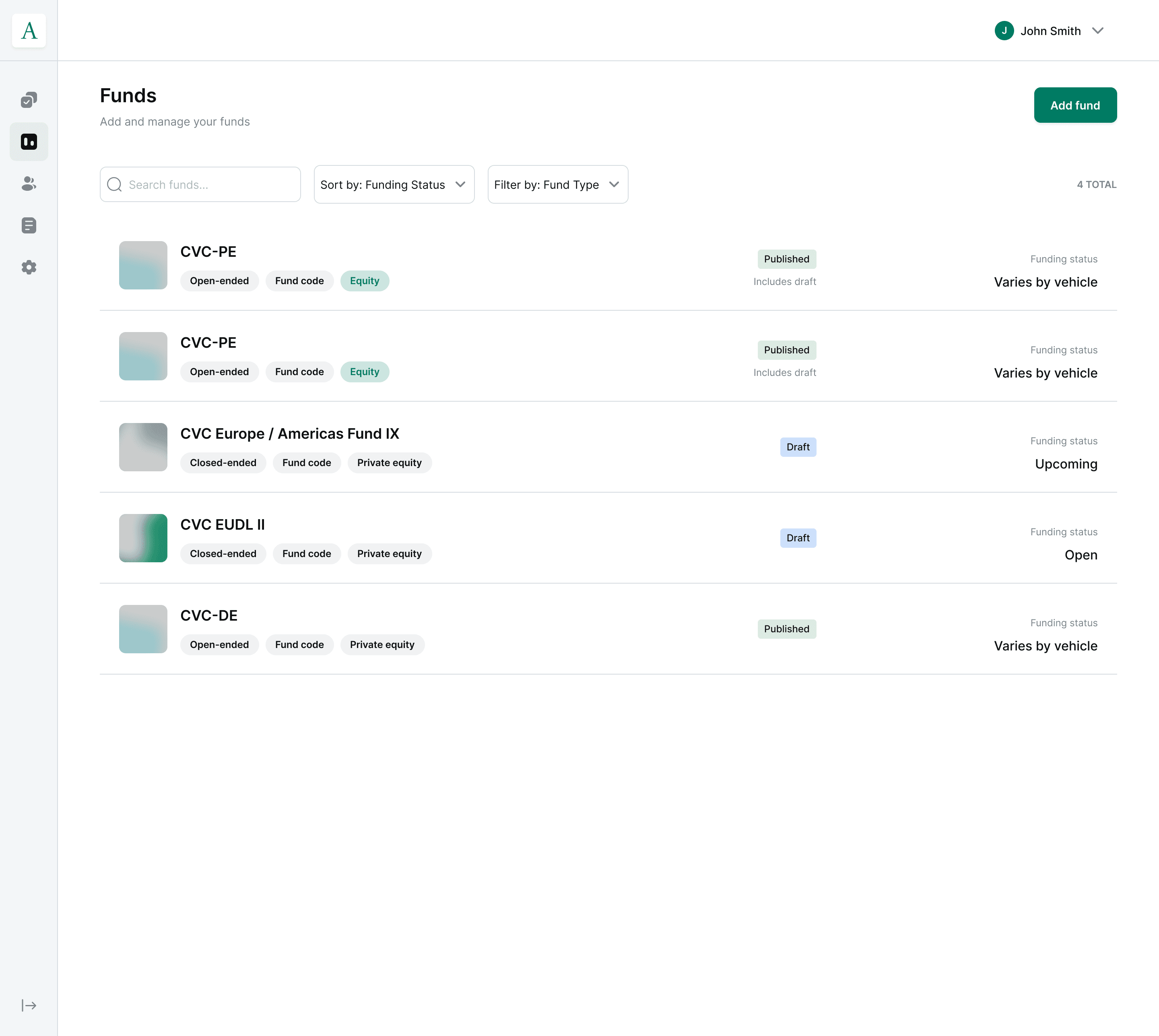 Funds dashboard — manage every fund in one place