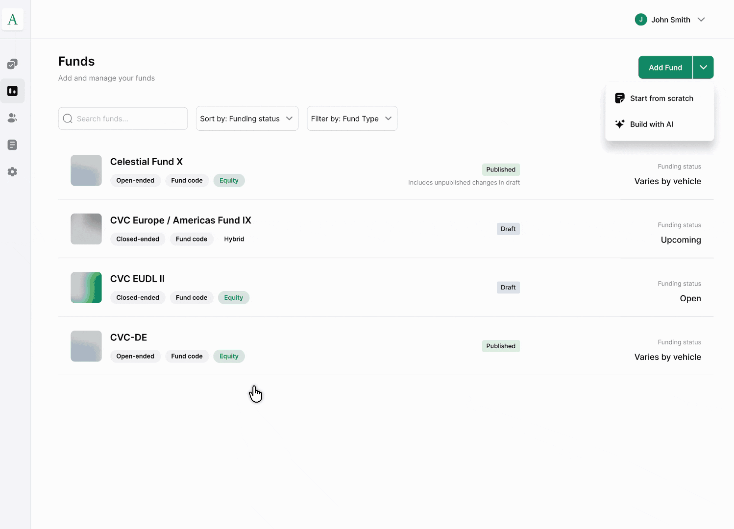 Vega Funds: Add Fund entry point
